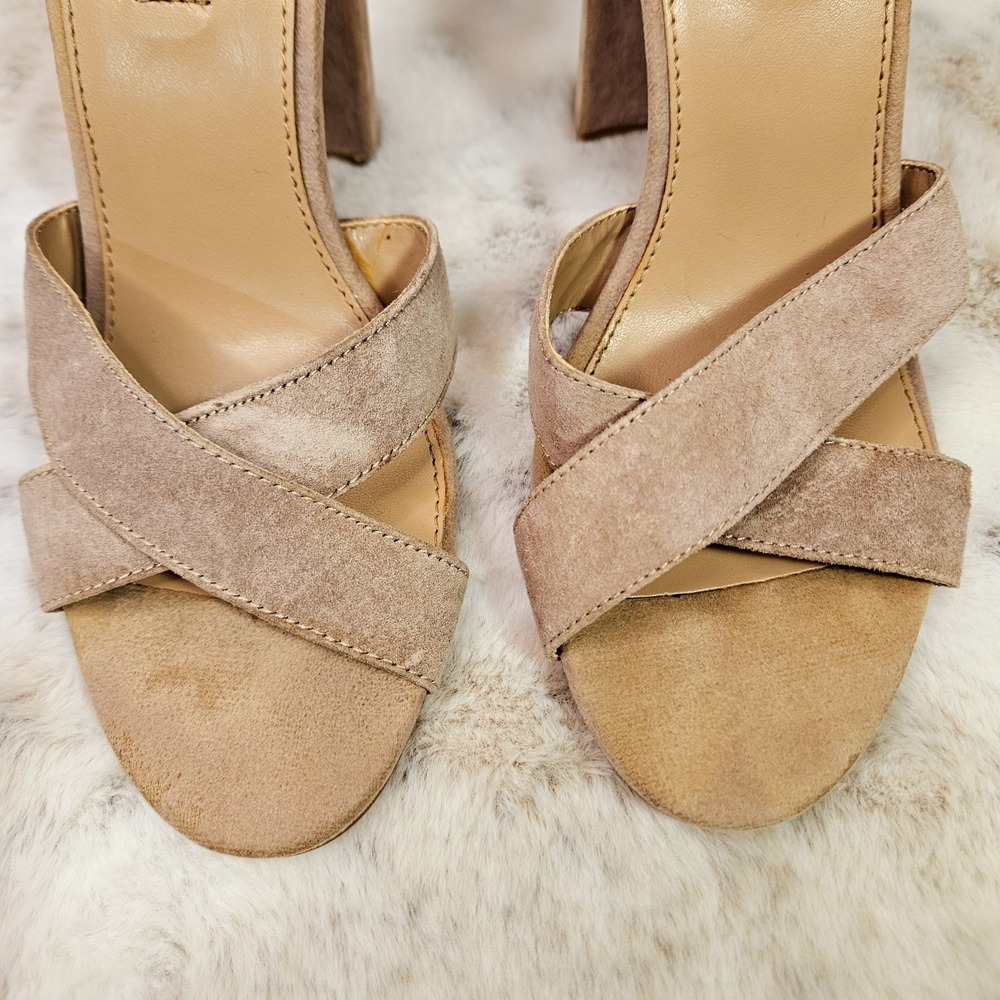 Steve Madden Suede Tan Heels 7M Sarall Open Toes Ankle Straps Office Core Date‎ - Picture 4 of 13
